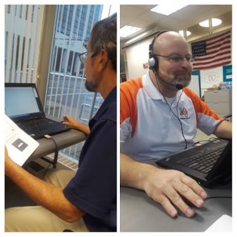 Pictured: OEA Organizer Bob Matkowski (left) and NEOEA President Rob McFee (right) coordinate an Educators for Ohio phone bank October 2, 2018, at the OEA Columbus office.