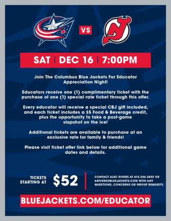 Join the Columbus Blue Jackets for Educator Appreciation Night